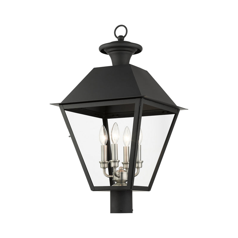 Livex Lighting 27223-04 Four Light Outdoor Post Top Lantern, Black w/ Brushed Nickel Cluster