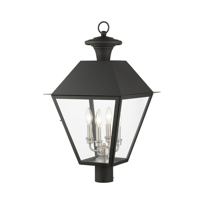 Livex Lighting 27223-04 Four Light Outdoor Post Top Lantern, Black w/ Brushed Nickel Cluster
