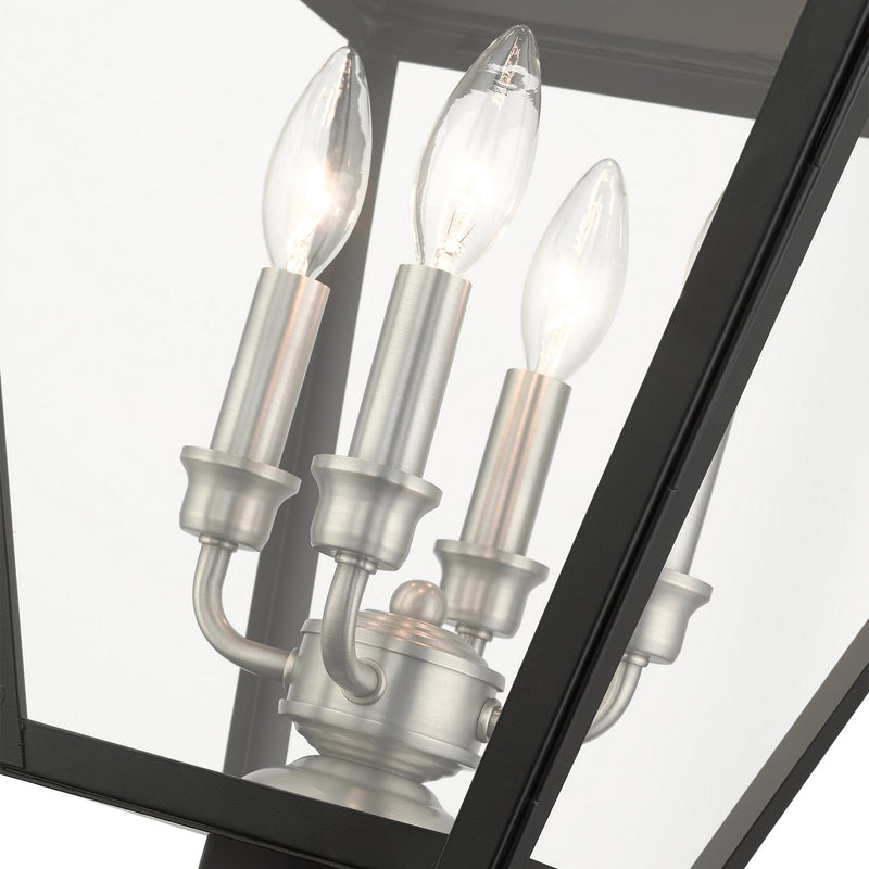 Livex Lighting 27223-04 Four Light Outdoor Post Top Lantern, Black w/ Brushed Nickel Cluster