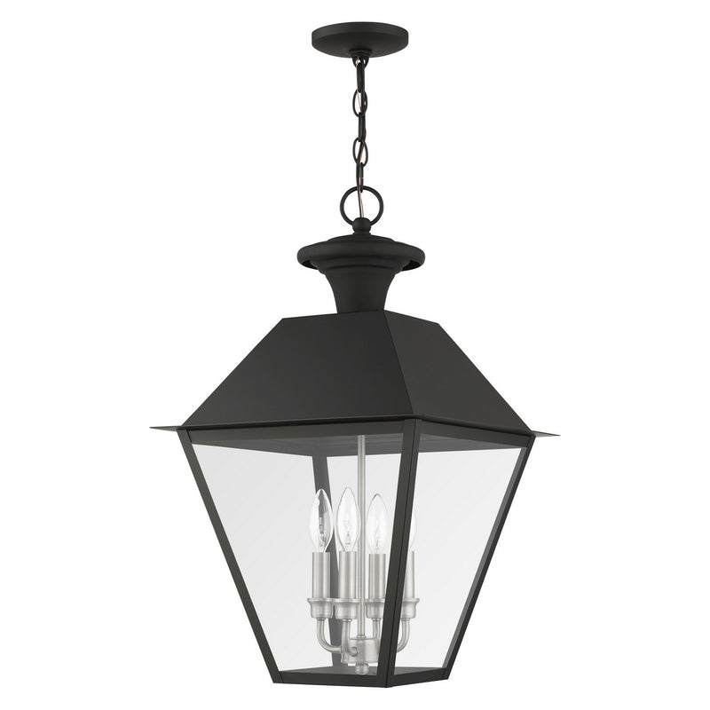 Livex Lighting 27224-04 Four Light Outdoor Pendant, Black w/ Brushed Nickel Cluster