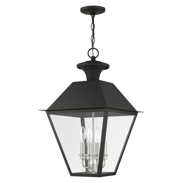 Livex Lighting 27224-04 Four Light Outdoor Pendant, Black w/ Brushed Nickel Cluster