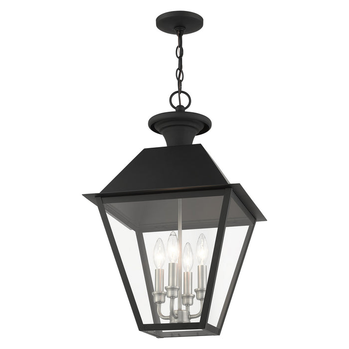 Livex Lighting 27224-04 Four Light Outdoor Pendant, Black w/ Brushed Nickel Cluster