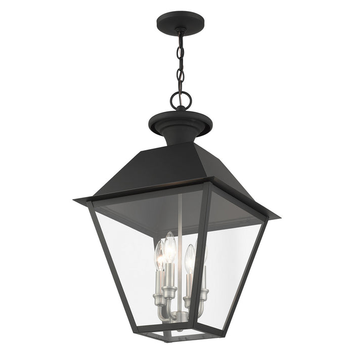 Livex Lighting 27224-04 Four Light Outdoor Pendant, Black w/ Brushed Nickel Cluster