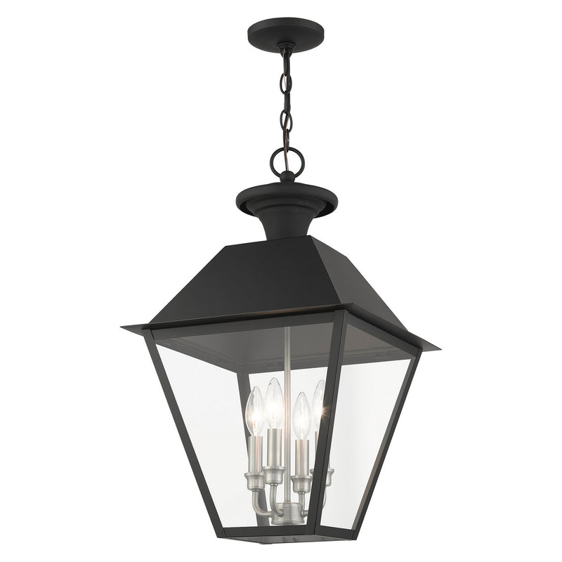 Livex Lighting 27224-04 Four Light Outdoor Pendant, Black w/ Brushed Nickel Cluster