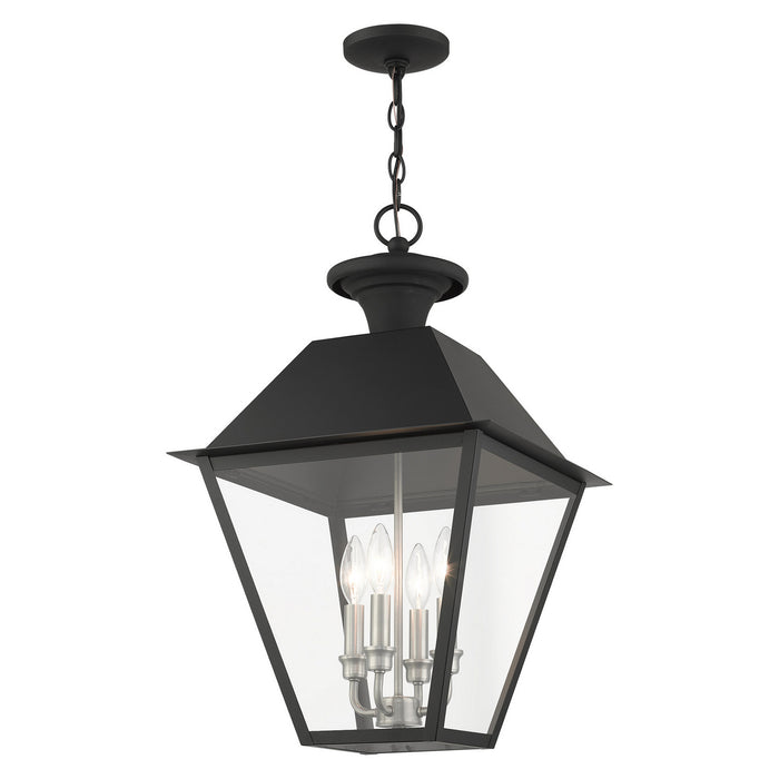 Livex Lighting 27224-04 Four Light Outdoor Pendant, Black w/ Brushed Nickel Cluster