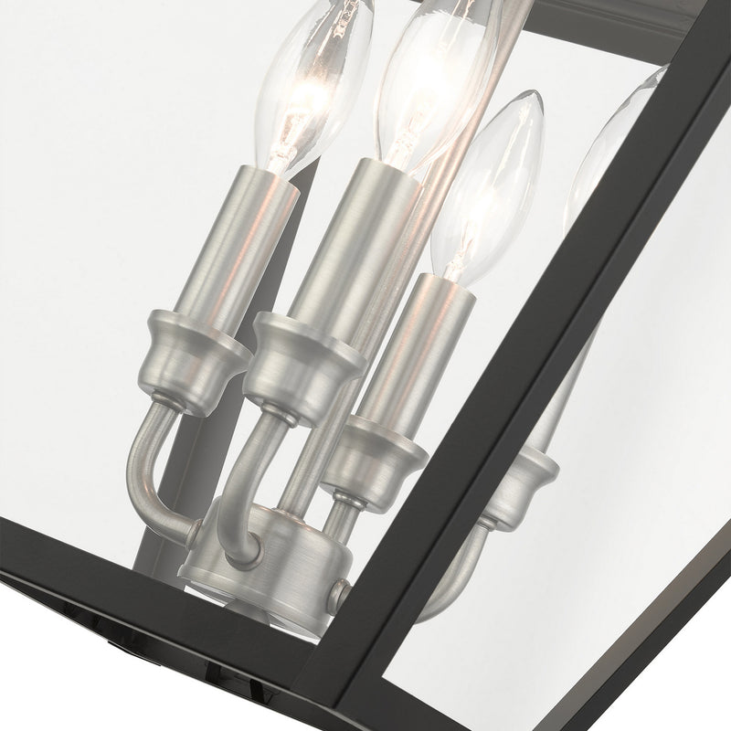 Livex Lighting 27224-04 Four Light Outdoor Pendant, Black w/ Brushed Nickel Cluster