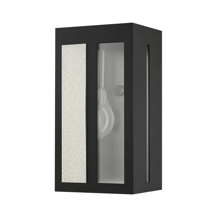 Livex Lighting 27411-04 One Light Outdoor Wall Lantern, Black w/ Hammered Brushed Nickel Panels