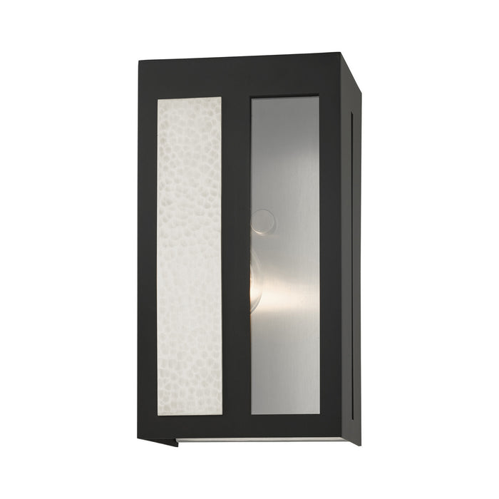 Livex Lighting 27411-04 One Light Outdoor Wall Lantern, Black w/ Hammered Brushed Nickel Panels