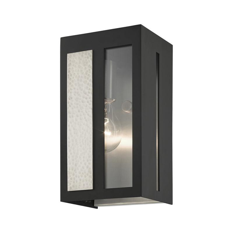 Livex Lighting 27411-04 One Light Outdoor Wall Lantern, Black w/ Hammered Brushed Nickel Panels