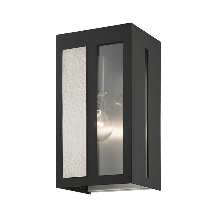 Livex Lighting 27411-04 One Light Outdoor Wall Lantern, Black w/ Hammered Brushed Nickel Panels