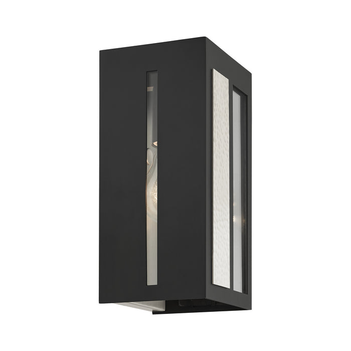 Livex Lighting 27411-04 One Light Outdoor Wall Lantern, Black w/ Hammered Brushed Nickel Panels