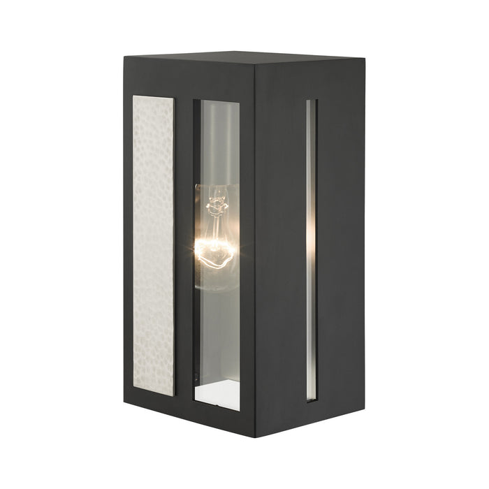 Livex Lighting 27411-04 One Light Outdoor Wall Lantern, Black w/ Hammered Brushed Nickel Panels