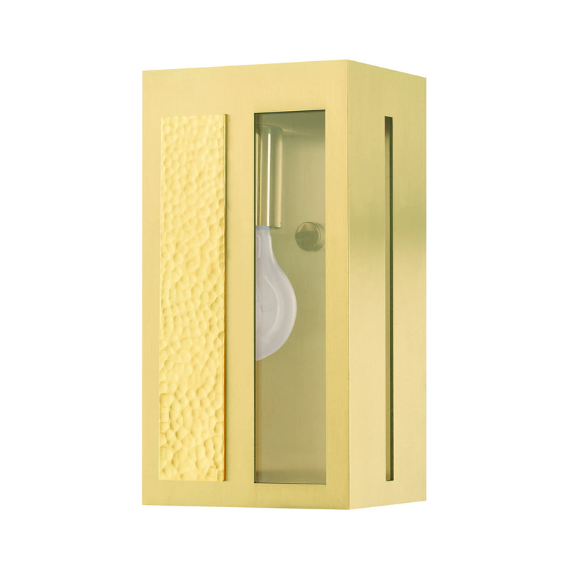Livex Lighting 27411-12 One Light Outdoor Wall Lantern, Satin Brass w/ Hammered Polished Brass Panels
