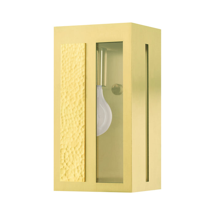 Livex Lighting 27411-12 One Light Outdoor Wall Lantern, Satin Brass w/ Hammered Polished Brass Panels