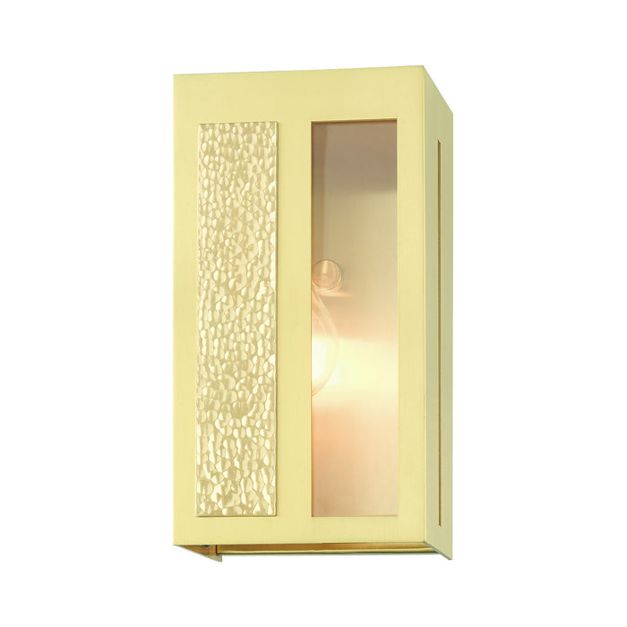 Livex Lighting 27411-12 One Light Outdoor Wall Lantern, Satin Brass w/ Hammered Polished Brass Panels