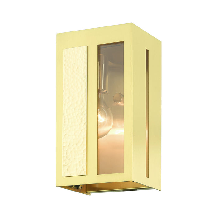 Livex Lighting 27411-12 One Light Outdoor Wall Lantern, Satin Brass w/ Hammered Polished Brass Panels