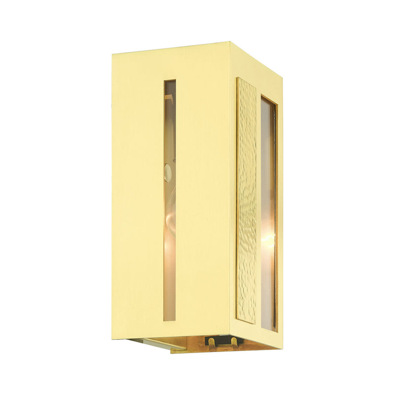 Livex Lighting 27411-12 One Light Outdoor Wall Lantern, Satin Brass w/ Hammered Polished Brass Panels
