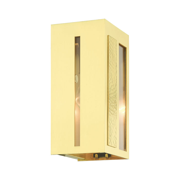Livex Lighting 27411-12 One Light Outdoor Wall Lantern, Satin Brass w/ Hammered Polished Brass Panels