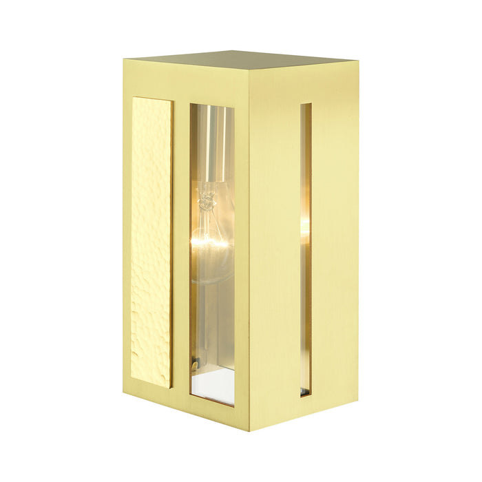 Livex Lighting 27411-12 One Light Outdoor Wall Lantern, Satin Brass w/ Hammered Polished Brass Panels