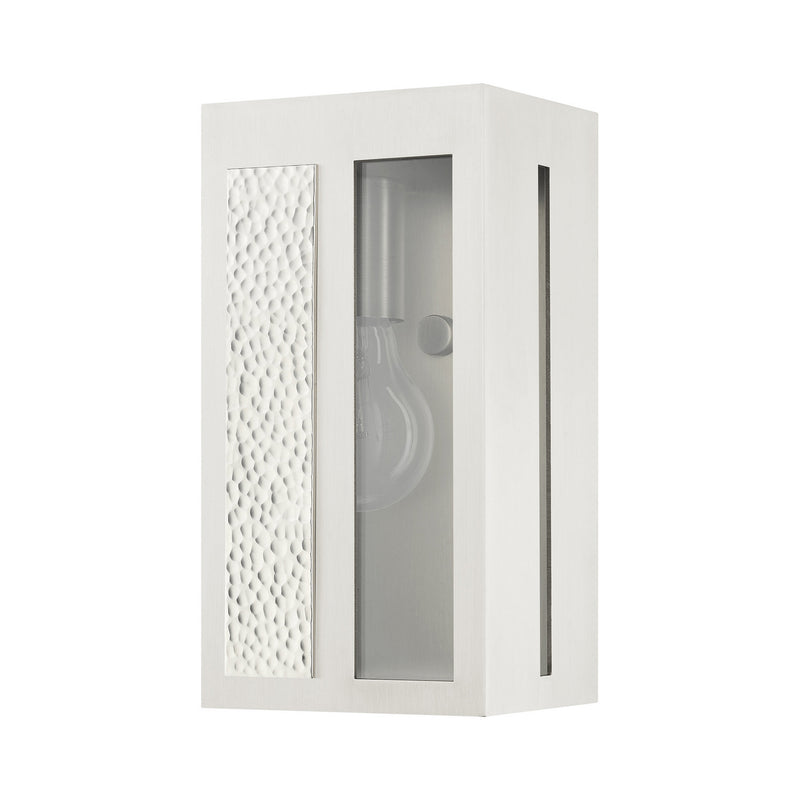 Livex Lighting 27411-91 One Light Outdoor Wall Lantern, Brushed Nickel w/ Hammered Polished Nickel Panels