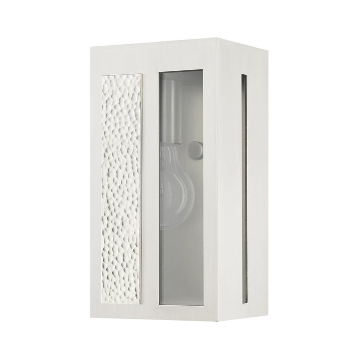 Livex Lighting 27411-91 One Light Outdoor Wall Lantern, Brushed Nickel w/ Hammered Polished Nickel Panels