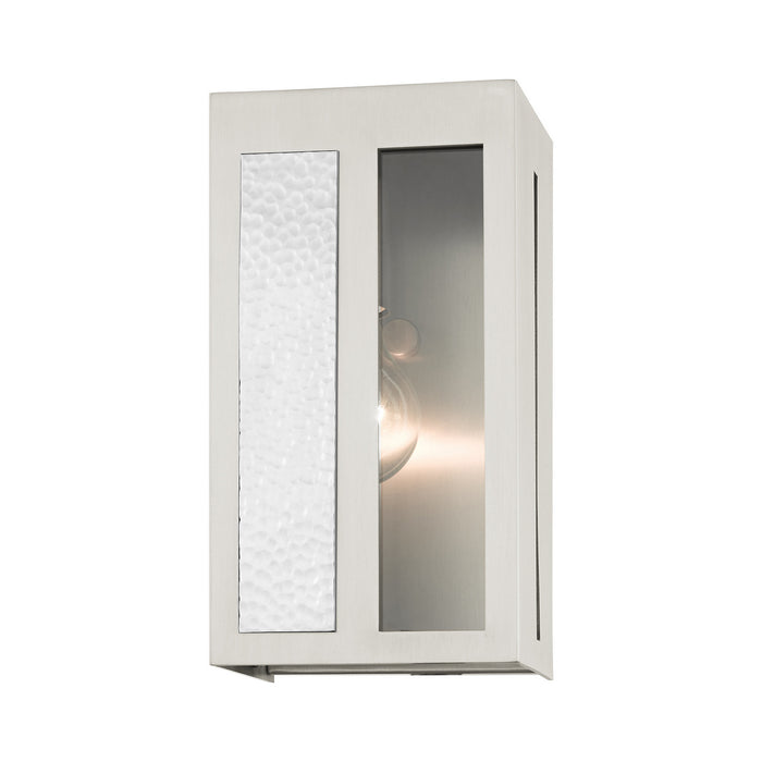 Livex Lighting 27411-91 One Light Outdoor Wall Lantern, Brushed Nickel w/ Hammered Polished Nickel Panels