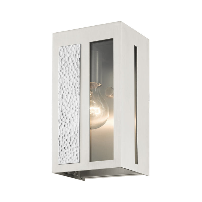 Livex Lighting 27411-91 One Light Outdoor Wall Lantern, Brushed Nickel w/ Hammered Polished Nickel Panels