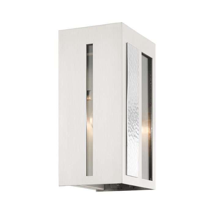 Livex Lighting 27411-91 One Light Outdoor Wall Lantern, Brushed Nickel w/ Hammered Polished Nickel Panels