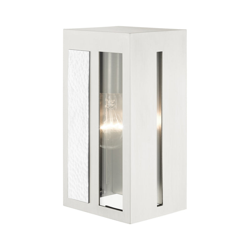 Livex Lighting 27411-91 One Light Outdoor Wall Lantern, Brushed Nickel w/ Hammered Polished Nickel Panels