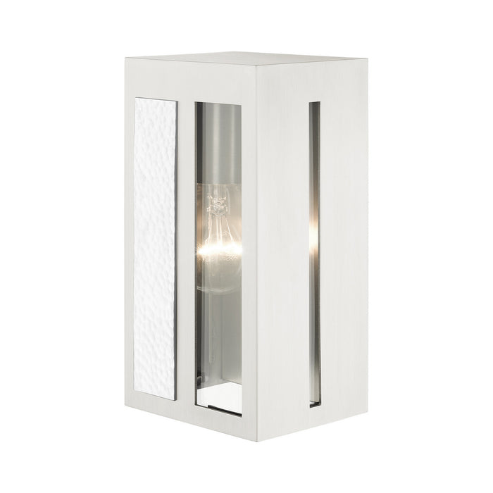 Livex Lighting 27411-91 One Light Outdoor Wall Lantern, Brushed Nickel w/ Hammered Polished Nickel Panels