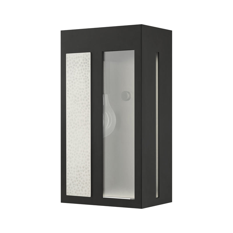 Livex Lighting 27412-04 One Light Outdoor Wall Lantern, Black w/ Hammered Brushed Nickel Panels