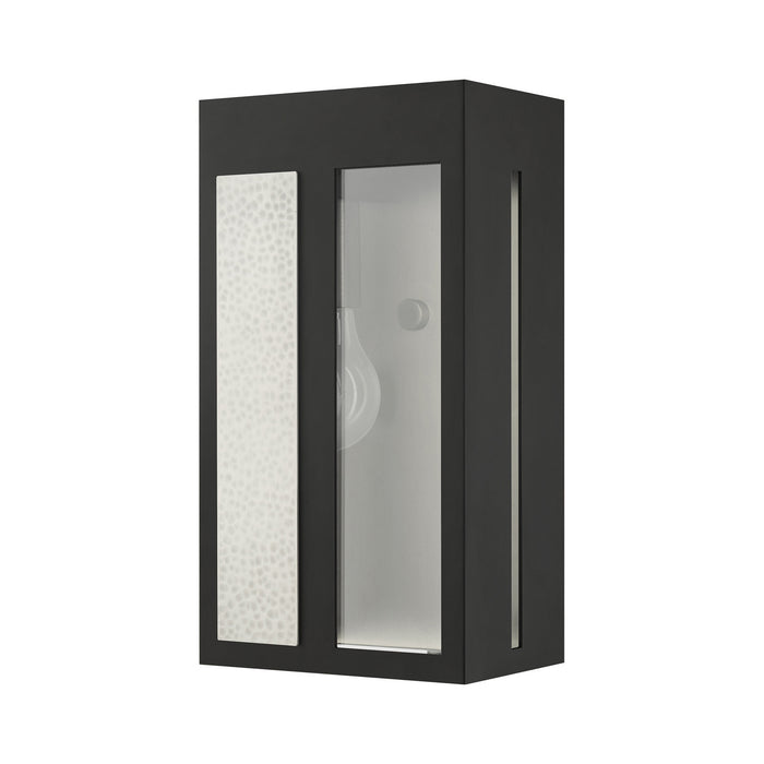 Livex Lighting 27412-04 One Light Outdoor Wall Lantern, Black w/ Hammered Brushed Nickel Panels