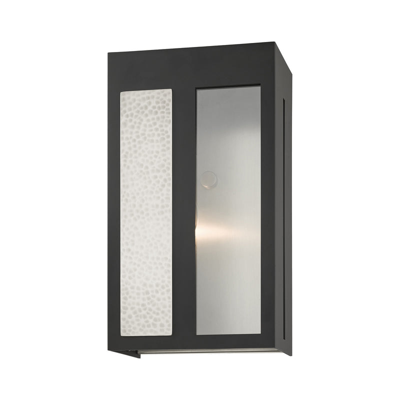 Livex Lighting 27412-04 One Light Outdoor Wall Lantern, Black w/ Hammered Brushed Nickel Panels