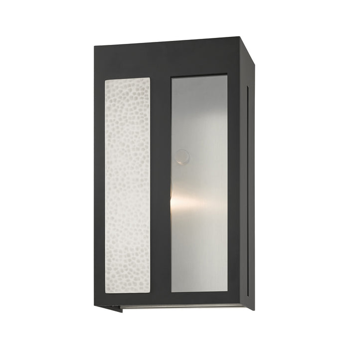 Livex Lighting 27412-04 One Light Outdoor Wall Lantern, Black w/ Hammered Brushed Nickel Panels