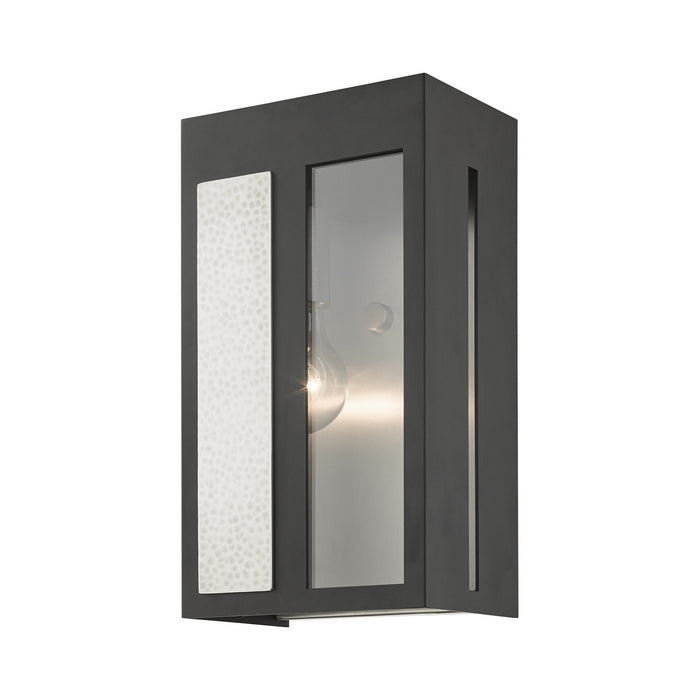 Livex Lighting 27412-04 One Light Outdoor Wall Lantern, Black w/ Hammered Brushed Nickel Panels