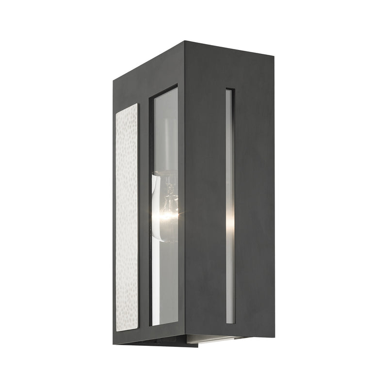Livex Lighting 27412-04 One Light Outdoor Wall Lantern, Black w/ Hammered Brushed Nickel Panels