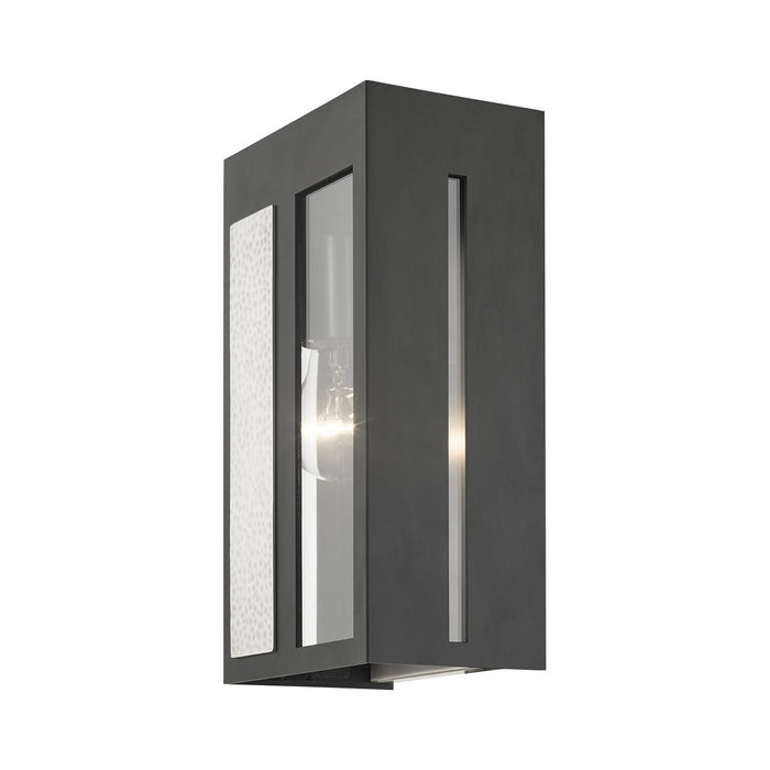 Livex Lighting 27412-04 One Light Outdoor Wall Lantern, Black w/ Hammered Brushed Nickel Panels