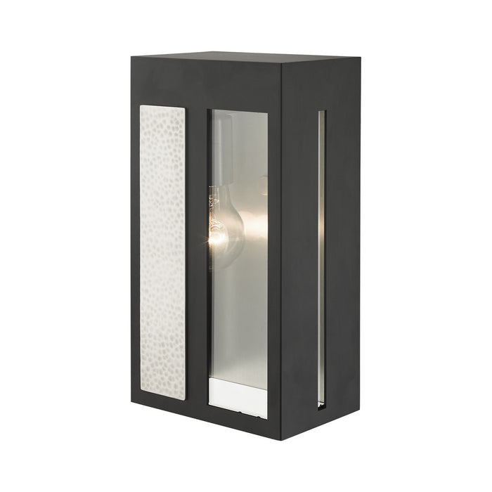 Livex Lighting 27412-04 One Light Outdoor Wall Lantern, Black w/ Hammered Brushed Nickel Panels