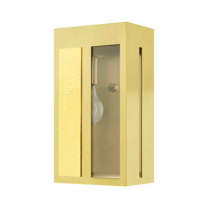 Livex Lighting 27412-12 One Light Outdoor Wall Lantern, Satin Brass w/ Hammered Polished Brass Panels