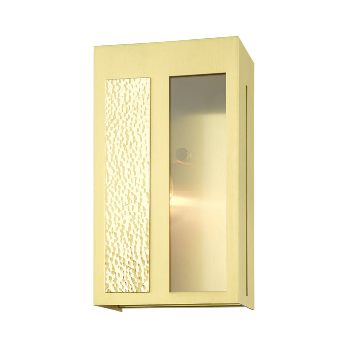 Livex Lighting 27412-12 One Light Outdoor Wall Lantern, Satin Brass w/ Hammered Polished Brass Panels