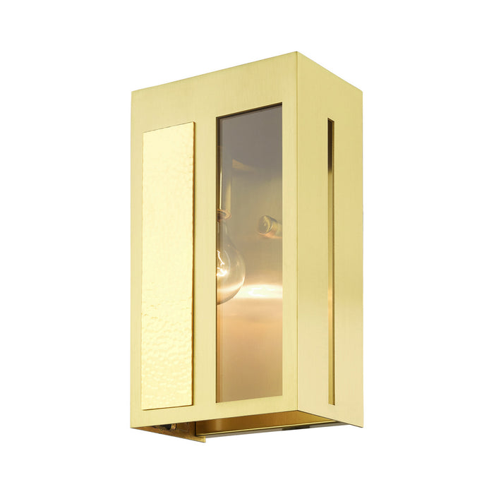 Livex Lighting 27412-12 One Light Outdoor Wall Lantern, Satin Brass w/ Hammered Polished Brass Panels