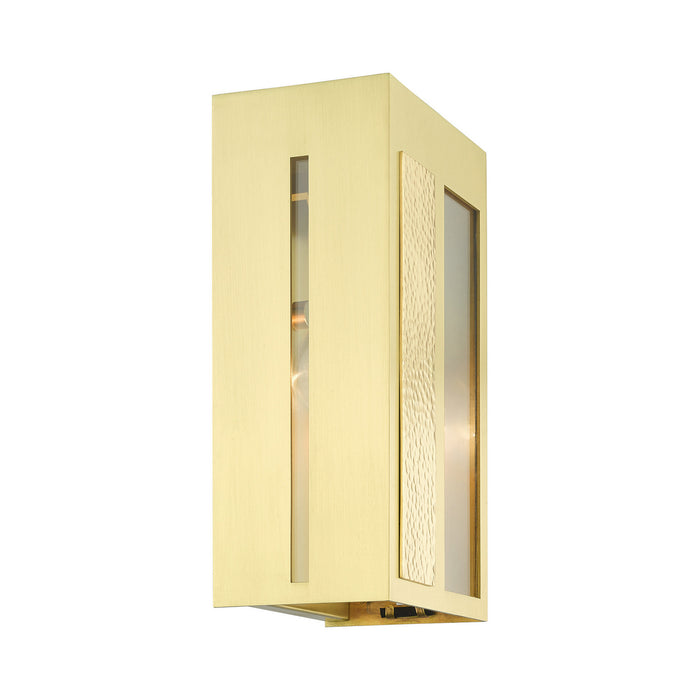 Livex Lighting 27412-12 One Light Outdoor Wall Lantern, Satin Brass w/ Hammered Polished Brass Panels