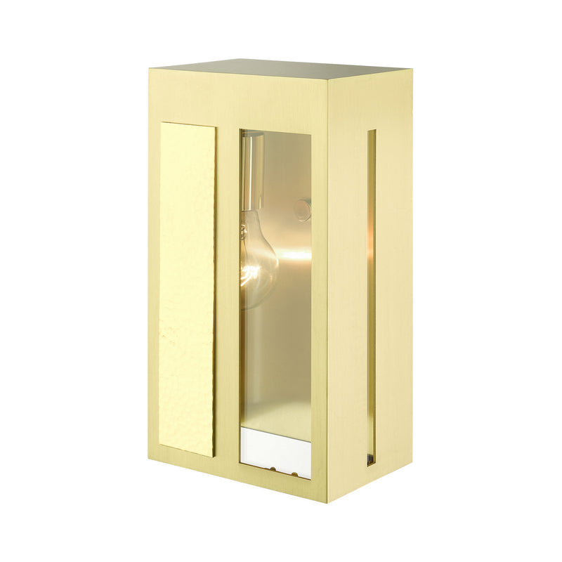 Livex Lighting 27412-12 One Light Outdoor Wall Lantern, Satin Brass w/ Hammered Polished Brass Panels