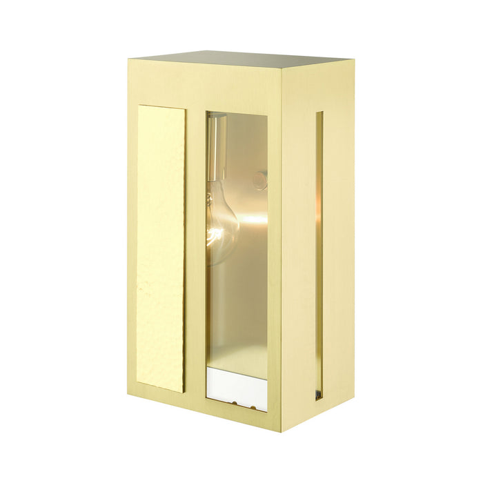Livex Lighting 27412-12 One Light Outdoor Wall Lantern, Satin Brass w/ Hammered Polished Brass Panels