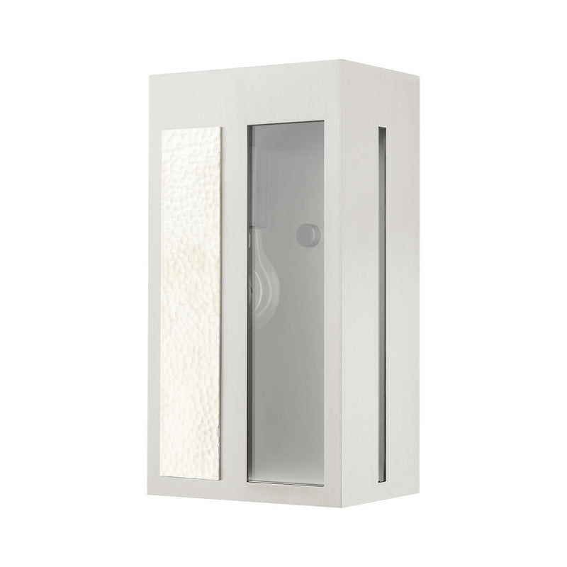 Livex Lighting 27412-91 One Light Outdoor Wall Lantern, Brushed Nickel w/ Hammered Polished Nickel Panels