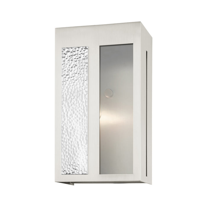 Livex Lighting 27412-91 One Light Outdoor Wall Lantern, Brushed Nickel w/ Hammered Polished Nickel Panels