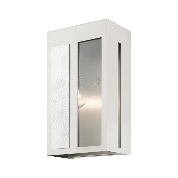 Livex Lighting 27412-91 One Light Outdoor Wall Lantern, Brushed Nickel w/ Hammered Polished Nickel Panels