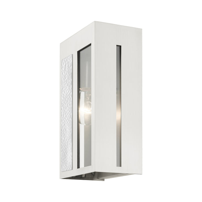Livex Lighting 27412-91 One Light Outdoor Wall Lantern, Brushed Nickel w/ Hammered Polished Nickel Panels