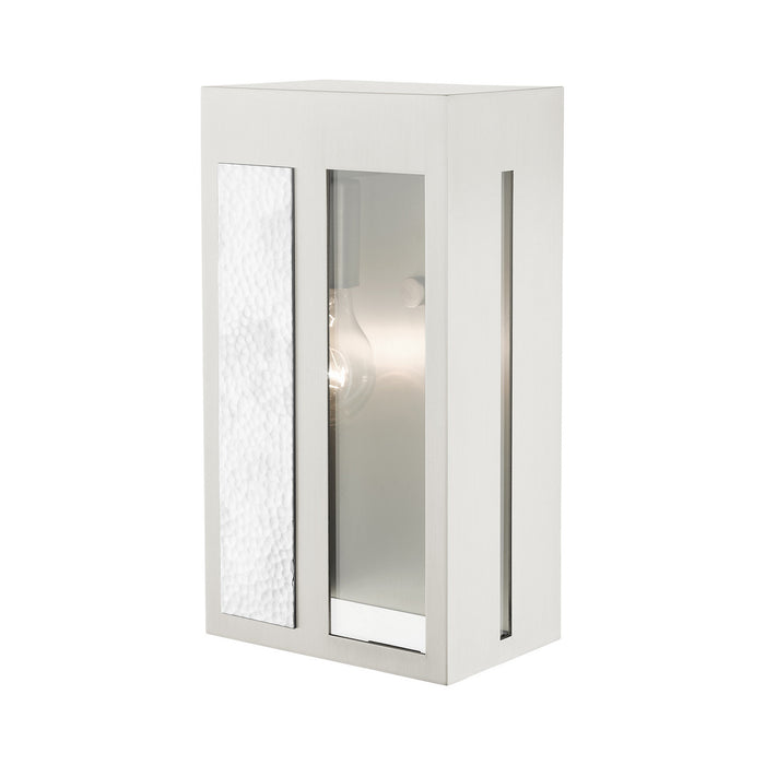 Livex Lighting 27412-91 One Light Outdoor Wall Lantern, Brushed Nickel w/ Hammered Polished Nickel Panels