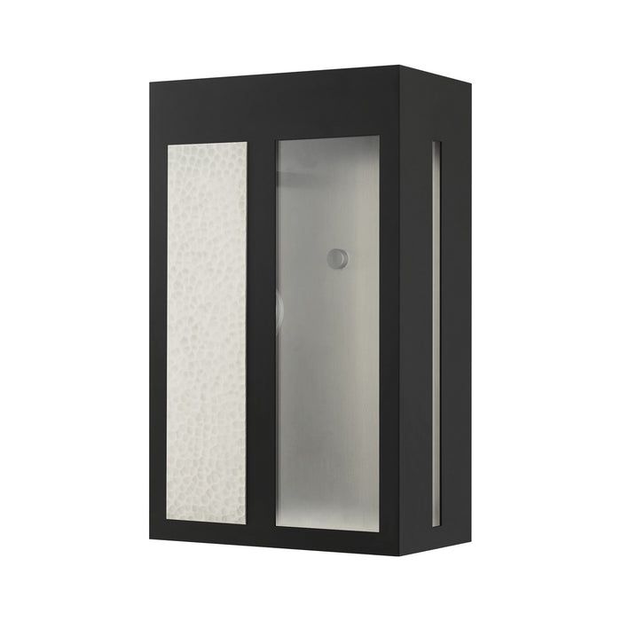 Livex Lighting 27413-04 One Light Outdoor Wall Lantern, Black w/ Hammered Brushed Nickel Panels
